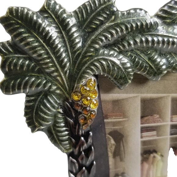 Lucky Elephant, Jeweled Metal Picture Frame w/ Palm Trees, & Genuine Crystals - Picture 6 of 13